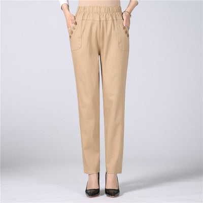 Women's Trousers Spring Summer Stretch Waist Cotton Pants Middle And Old  Lady Large Size Solid Casual Pants