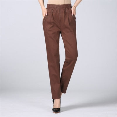 Women's Trousers Spring Summer Autumn Stretch Waist Cotton Feet Pants Middle And old Ladies Large size Solid Casual Pants 5XL